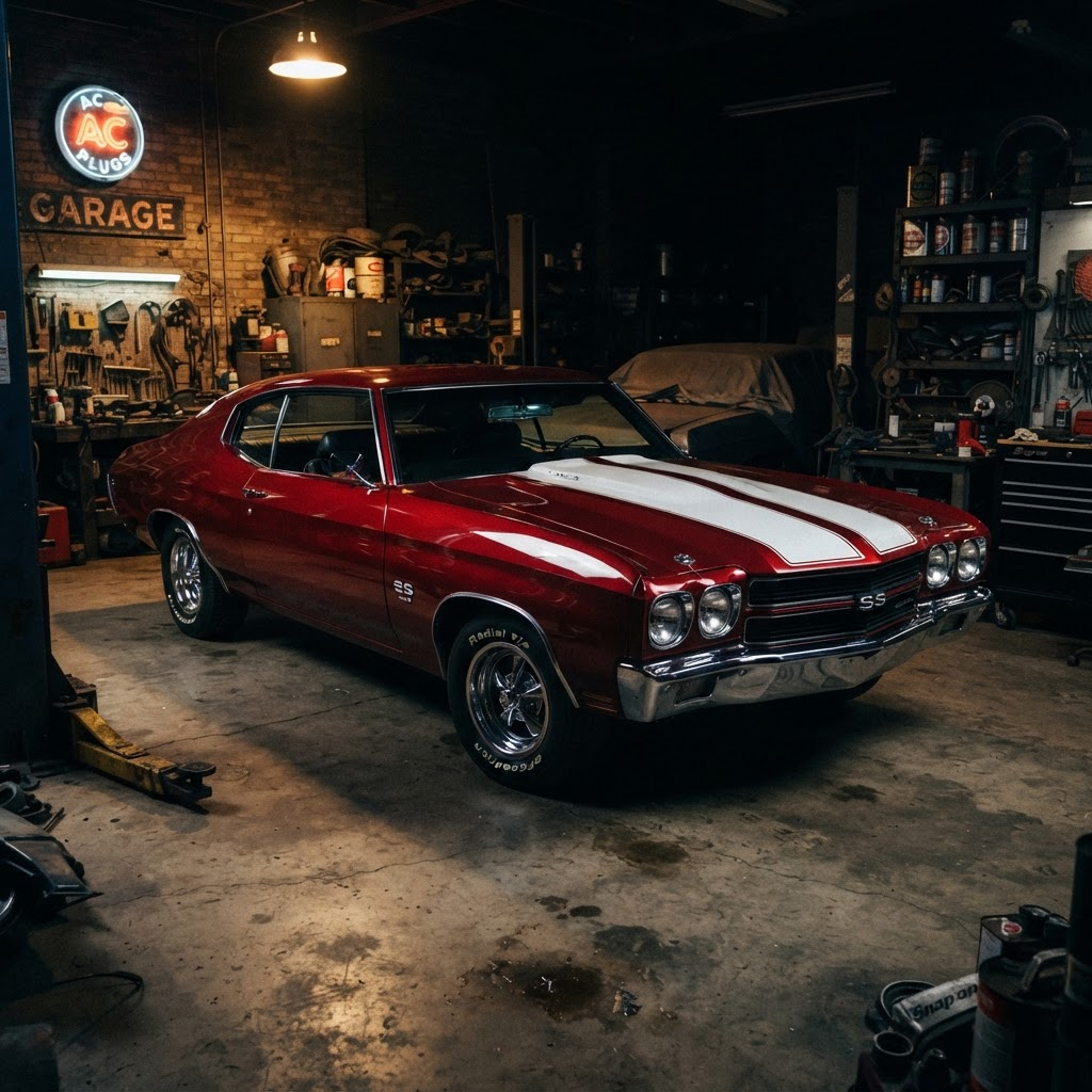 Muscle car restauré à la peinture rouge lustrée